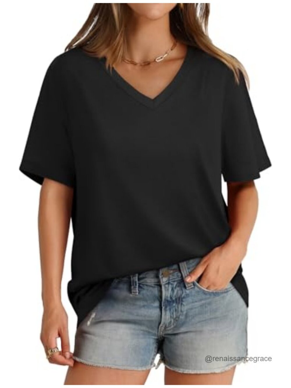 Womens V Neck Short Sleeve T Shirt Casual Loose Summer Tee